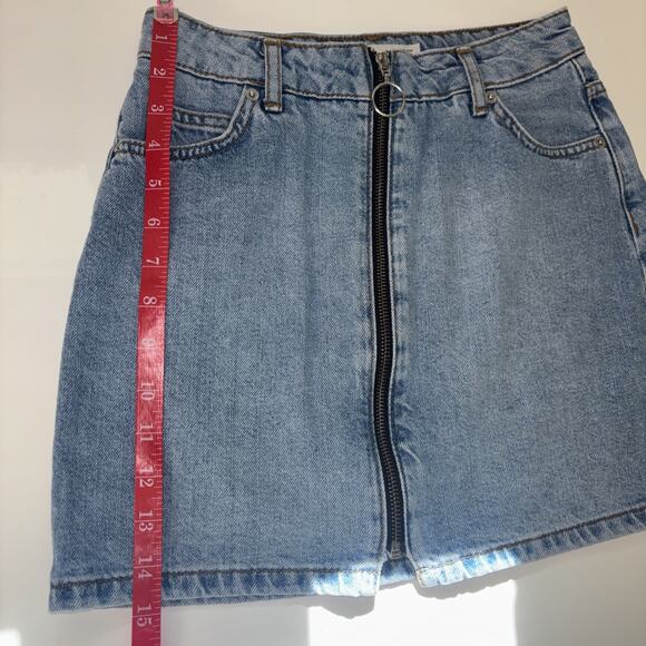 Topshop Moto Skirt Denim Sz 4 Jean Flowy Romantic Sexy Festival Funky Zipper Y2K - Picture 10 of 10